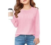 Haloumoning Maglietta a maniche lunghe per bambine, girocollo, top per bambini, autunno, tinta unita, basic, maglietta a maniche lunghe casual, parte superiore, Colore: rosa., 5-6 Anni