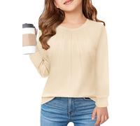 Haloumoning Maglietta a maniche lunghe per bambini, girocollo, per autunno, tinta unita, casual, a maniche lunghe, beige., 5-6 Anni
