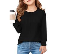 Haloumoning Maglietta a maniche lunghe per bambini, girocollo, per autunno, tinta unita, casual, a maniche lunghe, Nero , 5-6 Anni