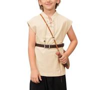 Haloumoning Maglietta da ragazzo Renaissance pirata senza maniche per bambini vichinghi, medievale, con lacci, costume scozzese, cachi, 8-10 anni