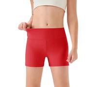 Haloumoning Pantaloncini estivi da ragazza, leggings corti per bambini, tinta unita, a vita alta, per yoga, danza, palestra, leggings sportivi sotto la gonna, pantaloni corti 5-14 anni, Colore: rosso