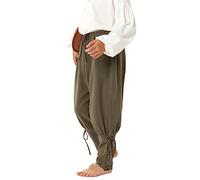 Haloumoning Pantaloni medievali per bambini, con lacci, per cosplay, per il tempo libero, verde oliva, 10-12 Anni
