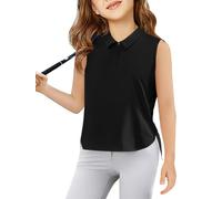 Haloumoning Polo da golf senza maniche da ragazza con cerniera a un quarto di lunghezza, ad asciugatura rapida, per allenamento, 5-14 anni, nero, 5-6 Anni