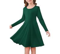 Haloumoning Ragazze A Line Vestito Midi Manica Lunga | Morbido, basico, tinta unita, girocollo, orlo fluido, tinta unita, scuola, compleanno, festa, casual, bambini, 5-14 anni