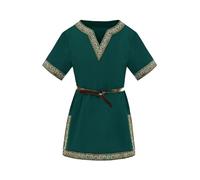 Haloumoning Tunica medievale per ragazzi bambini cosplay magliette costume Halloween Rinascimento vichingo guerriero cavaliere top, verde, 6-8 anni