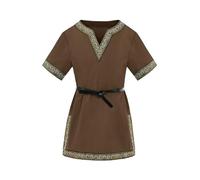 Haloumoning Tunica medievale per ragazzi bambini Cosplay T-Shirt Costume Halloween Rinascimento Vichingo Guerriero Cavaliere Top, marrone, 12-14 anni