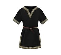 Haloumoning Tunica medievale per ragazzi, magliette cosplay per bambini, costume Halloween Rinascimento Vichingo Guerriero Cavaliere top, Nero , 8-10 anni