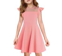 Haloumoning Vestito da ragazza con volant, abito da festa, in rete, linea ad A, per matrimonio, per compleanno, per bambini, con tasca, Colore: rosa., 140