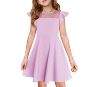 Haloumoning Vestito da ragazza con volant, abito da festa, in rete, linea ad A, per matrimonio, per compleanno, per bambini, con tasca, viola chiaro, 140