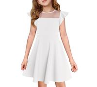 Haloumoning Vestito da ragazza con volant, abito da festa, in rete, linea ad A, per matrimonio, per compleanno, per bambini, con tasca, bianco, 120 cm