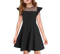 Haloumoning Vestito da ragazza con volant, abito da festa, in rete, linea ad A, per matrimonio, per compleanno, per bambini, con tasca, Nero , 140
