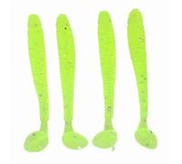 HaloVerde Kit di esche da pesca che include 50 pezzi di esche da pesca in plastica morbida da 5 cm, progettate come esche con coda a T per catturare la spigola e altri pesci (Fluorescent Green)