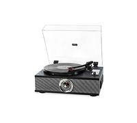 Halterrego All-in-One - Giradischi in vinile con 2 HP integrati/coperchio, RMS 2 x 8 W, 3 velocità, lettore CD, BT in, radio FM, Aux in, RCA Out, colore nero