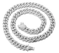 HALUKAKAH 14MM da Uomo Catena a Maglie Cubane Iced out Collana Girocollo 20 Pollici (50cm) Finitura Oro Bianco Platino,Cz Pieno Diamond Cut Set di Punte, Regalo per Lui