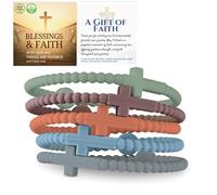 HALUKAKAH 5 Bracciali con Croce di Gesù per Donne,Adolescenti - Condividi La Fede! | Legame Familiare,Regali Cattolici,Bracciali di Squadra | Silicone Ecologico Design USA | Saturno | Taglie M 19cm