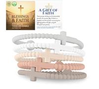 HALUKAKAH 5 Bracciali con Croce di Gesù per Donne,Adolescenti - Condividi La Fede! | Legame Familiare,Regali Cattolici,Bracciali di Squadra | Silicone Ecologico Design USA | Serenità | Taglie M 19cm