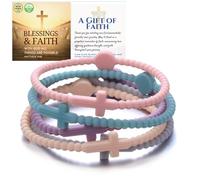 HALUKAKAH 5 Bracciali con Croce di Gesù per Donne - Condividi La Fede! | Legame Familiare,Regali Cattolici,Bracciali di Squadra | Silicone Ecologico Design USA | Il Sogno dell'Angelo | Taglie M 19cm