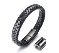 Halukakah Accessori per Bambini ● Solo Junior ● Braccialetto in Pelle per Ragazzi Marrone/Nero Classico, Progettato per Età 6-15, Con Esclusiva Chiusura Magnetica in Titanio Dorato/Argento/Nero, Misura 7”+0.7"(18+1.5cm), Inclusa Confezione Regalo Omaggio