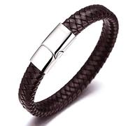 Halukakah Accessori per Bambini ● Solo Junior ● Braccialetto in Pelle per Ragazzi Marrone/Nero Classico, Progettato per Età 6-15, Con Esclusiva Chiusura Magnetica in Titanio Dorato/Argento/Nero, Misura 7”+0.7"(18+1.5cm), Inclusa Confezione Regalo Omaggio