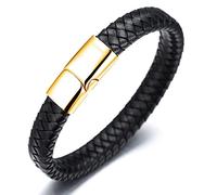 Halukakah Accessori per Bambini ● Solo Junior ● Braccialetto in Pelle per Ragazzi Marrone/Nero Classico, Progettato per Età 6-15, Con Esclusiva Chiusura Magnetica in Titanio Dorato/Argento/Nero, Misura 7”+0.7"(18+1.5cm), Inclusa Confezione Regalo Omaggio