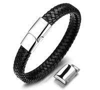 Halukakah Accessori per Bambini ● Solo Junior ● Braccialetto in Pelle per Ragazzi Marrone/Nero Classico, Progettato per Età 6-15, Con Esclusiva Chiusura Magnetica in Titanio Dorato/Argento/Nero, Misura 7”+0.7"(18+1.5cm), Inclusa Confezione Regalo Omaggio
