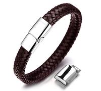 Halukakah Accessori per Bambini ● Solo Junior ● Braccialetto in Pelle per Ragazzi Marrone/Nero Classico, Progettato per Età 6-15, Con Esclusiva Chiusura Magnetica in Titanio Dorato/Argento/Nero, Misura 7”+0.7"(18+1.5cm), Inclusa Confezione Regalo Omaggio