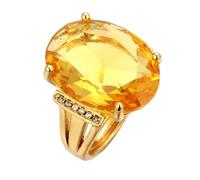 HALUKAKAH Anello da Donna con Citrino Naturale D28,5 ct Argento Sterling 925 Placcato in Oro 18k,Diamanti da Laboratorio Ovale Vintage a Griffe,per Fidanzamenti,Matrimoni,Compleanni,Misura Regolabile