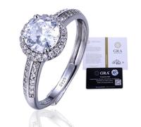 HALUKAKAH Anello da Donna in Moissanite Argento Sterling 925 con Diamante di Laboratorio 1 Carato e Certificato,Gioiello Elegante da 1,0 ct,Regolabile,Angelo,Regalo per Moglie,Fidanzata,Mamma,Figlia
