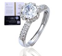 Halukakah Anello da Donna Moissanite D1,0 ct Argento Sterling 925 Placcato Platino con Certificato,Diamanti da Laboratorio Taglio Rotondo Pietre Laterali a Griffe,per Fidanzamenti,Matrimoni,Regolabile