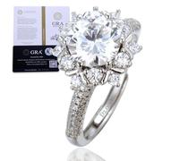 HALUKAKAH Anello da Donna Moissanite D2,0 ct Argento Sterling 925 Placcato Platino con Certificato,Diamanti da Laboratorio Rotondo a Girasole a Griffe,per Fidanzamenti,Matrimoni,Misura Regolabile