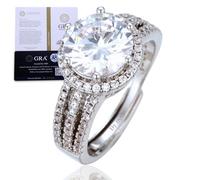 HALUKAKAH Anello da Donna Moissanite D3,0 ct Argento Sterling 925 Placcato Platino con Certificato,Diamanti da Laboratorio Rotondo Halo a Griffe in Set Nuziale,per Fidanzamenti,Matrimoni,Regolabile