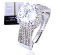HALUKAKAH Anello da Donna Moissanite D3,0 ct Argento Sterling 925 Placcato Platino con Certificato,Diamanti da Laboratorio Rotondo Halo a Griffe in Set Nuziale,Regolabile,per Moglie,Fidanzata,Mamma