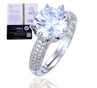 Halukakah Anello da Donna Moissanite D5,0 ct Argento Sterling 925 Placcato Platino con Certificato,Diamanti da Laboratorio Taglio a Rotondo Etereo a Griffe,per Fidanzamenti,Matrimoni,Misura Regolabile