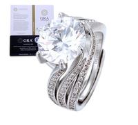 HALUKAKAH Anello da Donna Moissanite D5,0 ct Argento Sterling 925 Placcato Platino con Certificato,Diamanti da Laboratorio Rotondo Etereo a Griffe in Set Nuziale,per Fidanzamenti,Matrimoni,Regolabile