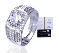 HALUKAKAH Anello da Uomo in Moissanite Argento Sterling 925 con Diamante 1 Carato e Certificato,Gioiello di Lusso 2,0 ct per Fidanzamenti,Misura Regolabile,Lusso Nobile,per Compleanno,Matrimonio