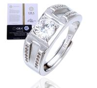HALUKAKAH Anello da Uomo Moissanite D1,0 ct Argento Sterling 925 Placcato Platino con Certificato,Diamanti da Laboratorio Taglio Rotondo Stile Audace a Griffe,Misura Regolabile,per Marito,Fidanzato