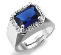 HALUKAKAH Anello di Diamanti con Gemma Blu Cristallo,Uomini Placcato in Platino Oro Bianco Reale 18 carati Iced out Handset Lab Diamanti Taglia Regolabile con Confezione Regalo Gratuita