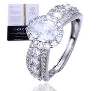 HALUKAKAH Anello Donna Moissanite D2,0 ct Argento Sterling 925 Placcato Platino con Certificato,Diamanti da Laboratorio Ovale Halo a Griffe in Set Nuziale,per Fidanzamenti,Matrimoni,Misura Regolabile
