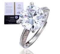 HALUKAKAH Anello Donna Moissanite D5,0 ct Argento Sterling 925 Placcato Platino con Certificato,Diamanti da Laboratorio Taglio Rotondo Pietre Laterali a 4 Griffe,per Fidanzamenti,Matrimoni,Regolabile