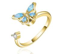 Halukakah Anello Girevole Contro Ansia Placcato in Oro 18K:Gioiello Elegante per Sollievo dallo Stress con Farfalla di Cristallo e Spinner di Perline,Taglia Regolabile,Regalo per Donne,Ragazze e Mamme