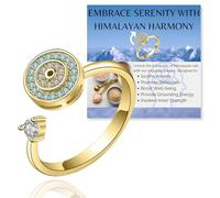 Halukakah Anello Girevole Contro Ansia Placcato in Oro 18K:Gioiello Elegante per Sollievo dallo Stress con Malocchio in Diamante e Spinner di Perline,Taglia Regolabile,Regalo per Donne,Ragazze e Mamme