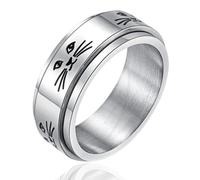HALUKAKAH Anello Girevole Contro Ansia Placcato in Platino:Gioielli Carini per Sollievo dallo Stress con Spinner a Forma di Gatto e Perline,Taglia 8,Regalo per Donne,Adolescenti,Ragazze,Figlie,Mamme