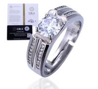 Halukakah Anello in Argento Sterling per Uomo con Pietra di Moissanite da 1 Carato e Certificato,Gioiello di Lusso da 2,0ct,Regolabile,Regalo Senza Tempo per Compleanno,Anniversario - Voti Senza Tempo