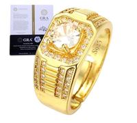 HALUKAKAH Anello in Argento Sterling Placcato Oro 18k per Uomo con Pietra di Moissanite da 1 Carato e Certificato,Gioiello di Lusso da 1,0ct,Regolabile,per Compleanno,Anniversario - Lusso Nobile