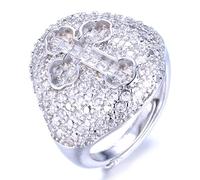 HALUKAKAH Anello in Oro con Diamanti Iced Out, Uomo Placcato in Oro Bianco Platino con Motivo Croce Anello Taglia Regolabile con Gratuito Pacco Regalo