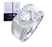 HALUKAKAH Anello Uomo Moissanite D1,0 ct Argento Sterling 925 Placcato Platino con Certificato,Diamanti da Laboratorio Taglio Rotondo Stile Audace a Griffe,per Marito,Fidanzato,Fidanzamenti,Matrimoni