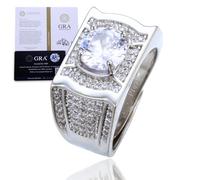 Halukakah Anello Uomo Moissanite D2,0 ct Argento Sterling 925 Placcato Platino con Certificato,Diamanti da Laboratorio Taglio Rotondo Stile Audace a Griffe,per Fidanzamenti,Matrimoni,Misura Regolabile