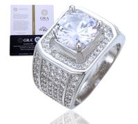 HALUKAKAH Anello Uomo Moissanite D4,0 ct Argento Sterling 925 Placcato Platino con Certificato,Diamanti da Laboratorio Taglio Rotondo Stile Audace a Griffe,per Marito,Fidanzato,Fidanzamenti,Matrimoni