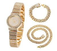 HALUKAKAH Bambini Orologio Diamanti,Placcato Oro Reale 18k,Quadrante Rotondo Elegante e Casual,Diamanti Pieni Stelle Scintillanti,Orologio Quarzo Cinturino Acciaio Inox,con Catene Cubane 18+40cm