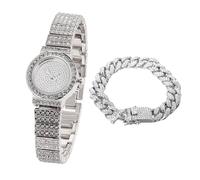 HALUKAKAH Bambini Orologio Diamanti,Placcato Platino,Quadrante Rotondo Elegante e Casual,Diamanti Pieni Stelle Scintillanti,Orologio Quarzo Cinturino Acciaio Inox,con Catena Cubana 18cm